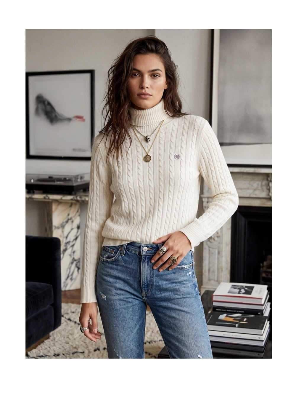 new Izod ❤︎ Cozy Classic Cable Knit Turtleneck Sweater ❤︎ Ivory Winter White XL